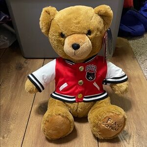 FAO Schwarz Teddy Bear in Red Varsity Jacket